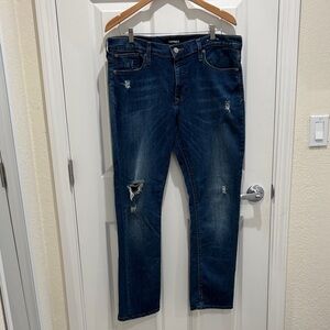 Express Distressed Straight-Leg Jeans
